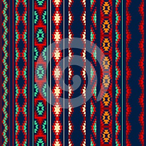 Colorful red orange blue aztec striped ornaments geometric ethnic seamless pattern photo