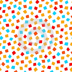 Colorful red orange yellow blue square shape geometric seamless pattern, vector