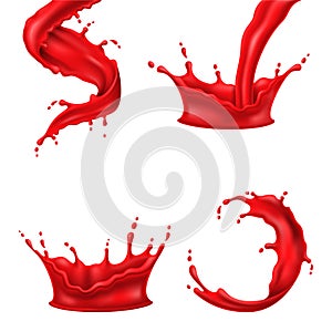 Colorful red paint splashes liquid realistic vector illustration