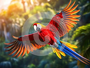 Ai Generated illustration Wildlife Concept of Colorful red parrot macaw