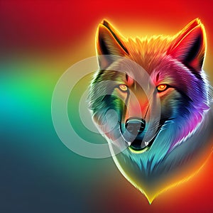 Colorful red wolf background, wildlife nature predator animal hd wallpaper, husky illustration, generative ai
