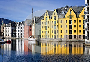 Colorful Reflections of Buildings, Alesund, Norway photo