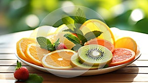 Vibrant Fruit Platter with Fresh Mint Sprig photo