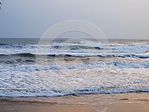 Colorful relax lonesome clean tropical white sand beach sea scene