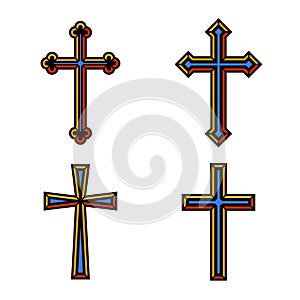 Colorful religious Christian crosses crucifix set design. Vector illustration photo