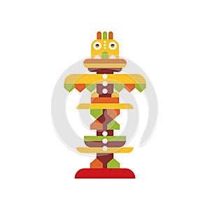 Colorful religious totem pole, native tribal symbol vector Illustration on a white background