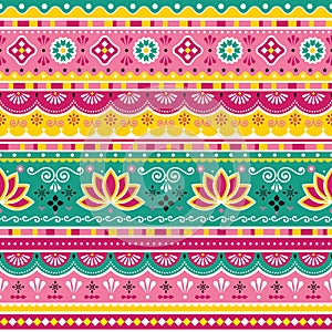 Pakistani or Indian seamless vector pattern with lotus flowers, truck art decorative floral design with flowers