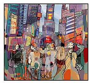 Colorful representation of Times square in New york City