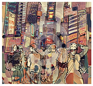 Colorful representation of Times square in New york City