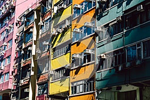 Colorful residential apartment buildings in Hong Kong