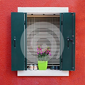 Colorful residential house window in Burano