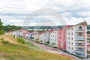 Colorful residential neighborhood surrounded by nature