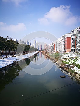 The colorful residents apartment standing river