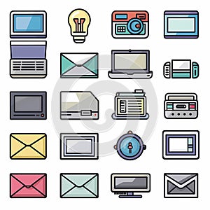 Colorful retro icons for various office activities. Created with AI