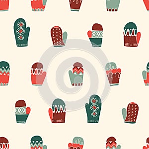 Colorful Retro Knitted Mittens Vector Seamless Pattern