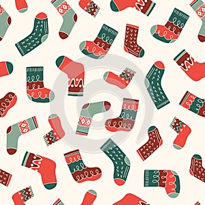 Colorful Retro Knitted Socks Vector Seamless Pattern