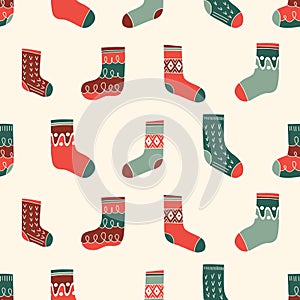 Colorful Retro Knitted Socks Vector Seamless Pattern