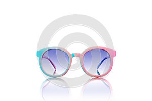 Colorful retro sun glasses on white background photo