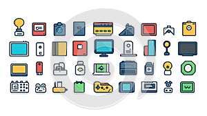 Colorful retro technology icons collection