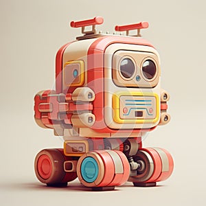 Colorful Retro Toy Robot With Wheels And Faces