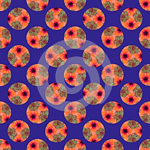 Colorful retro watercolor floral sixties style seamless pattern. Modern fun vintage doodle flower linen background