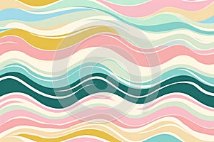 Colorful Retrostyle Background With Abstract Horizontal Waves In Pastel Tones