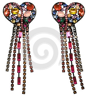 Colorful Rhinestone Hearts with Dangling Strands