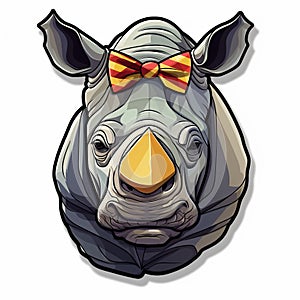 Colorful Rhino With Bow Tie Sticker In Algorithmic Art Style