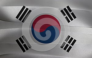 Colorful ribbon as South Korea national flag, the white color with Taegeuk and trigrams photo