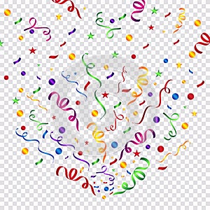 Colorful ribbon and confetti, isolated on transparent background - Vector