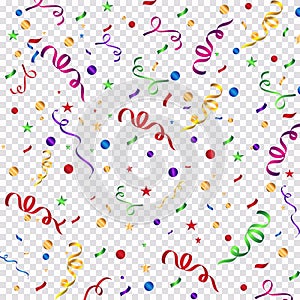 Colorful ribbon and confetti, isolated on transparent background - Vector