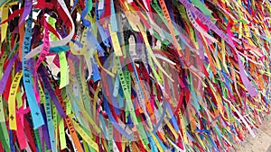 Colorful ribbons of Bonfim church Salvador Bahia Brazil.