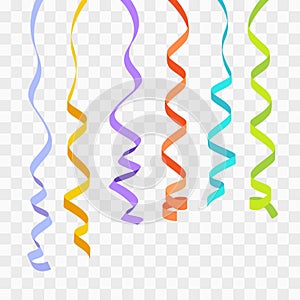 Colorful ribbons for celebration or party art work. Vector tapes isolated on checkered background. Serpentine illustration.