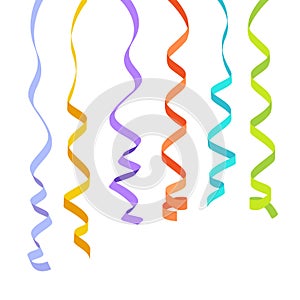 Colorful ribbons for celebration or party art work. Vector tapes isolated on white background. Serpentine illustration.