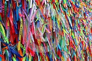 Colorful ribbons in front of Senhor do Bonfim Church in Salvador, Bahia in Brazil.