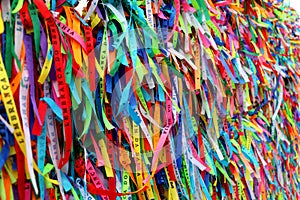 Colorful ribbons in front of Senhor do Bonfim Church in Salvador, Bahia in Brazil.
