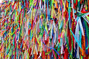 Colorful ribbons in front of Senhor do Bonfim Church in Salvador, Bahia in Brazil.
