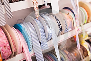 Colorful ribbons on store showcase