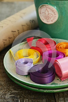 Colorful ribbons and wrappings for floristics and decor