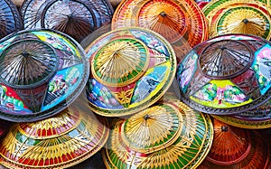 Colorful rice straw hats