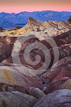 The Colorful Ridges Of Zabriskie Point At Sunrise, Death Valley