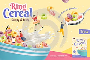 Colorful ring cereals ad banner