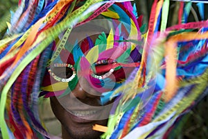 Colorful Rio Carnival Smiling Brazilian Man in Mask