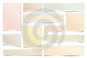 Colorful ripped paper strips isolated on white background. Realistic paper scraps with torn edges. Sticky notes, shreds