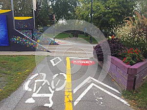 Colorful road signs Cycle Path on the street, Stop sign urban park, Outdoor, vehicle, security, responsability, hobbies