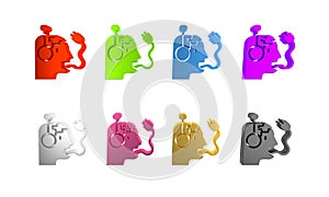 Colorful Robot charging battery icon isolated on white background. Artificial intelligence, machine learning, cloud