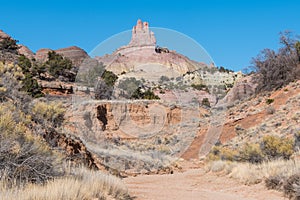 The colorful rock formation of Church Rock in New Mexico