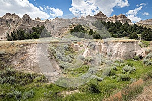 Colorful Rock Formation and Vegetation of Badlands National Park