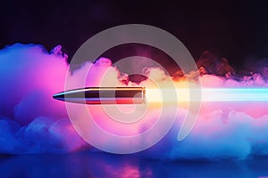 Colorful rocket launch with vibrant smoke and propellant effects in a dark setting