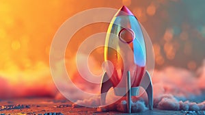 A colorful rocket ship is sitting on top of a cloud, AI